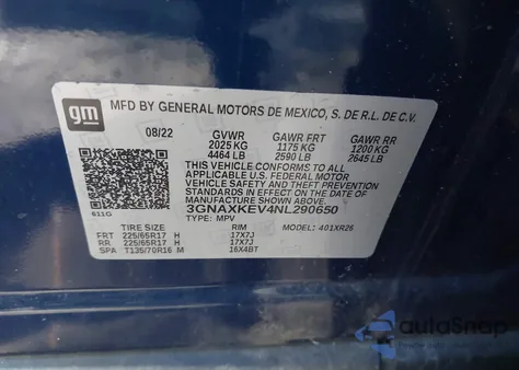 2022 Chevrolet Equinox Fwd Lt z USA, uszkodzony, nr VIN 3GNAXKEV4NL290650